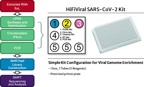 HiFiViral 包含了所有 SARS-CoV-2 病毒基因體富集階段所需的試劑，並具有極為簡易的流程設計