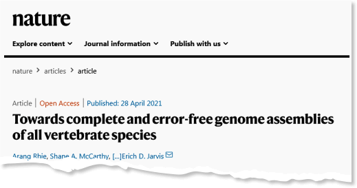 Genome 10K 團隊於《Nature》期刊發表的最新研究成果論文〈Towards complete and error-free genome assemblies of all vertebrate species〉