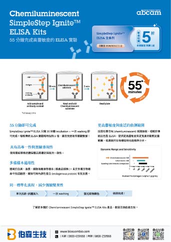 Abcam SimpleStep Ignite™ ELISA: 55 分鐘完成高靈敏度的 ELISA 實驗