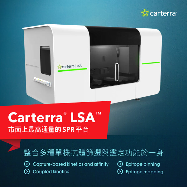 Carterra® LSA™ 市面上最高通量的 SPR 平台 • 整合多種單株抗體篩選與鑑定功能於一身 - 產品諮詢請洽 Carterra 台灣代理伯森生技
